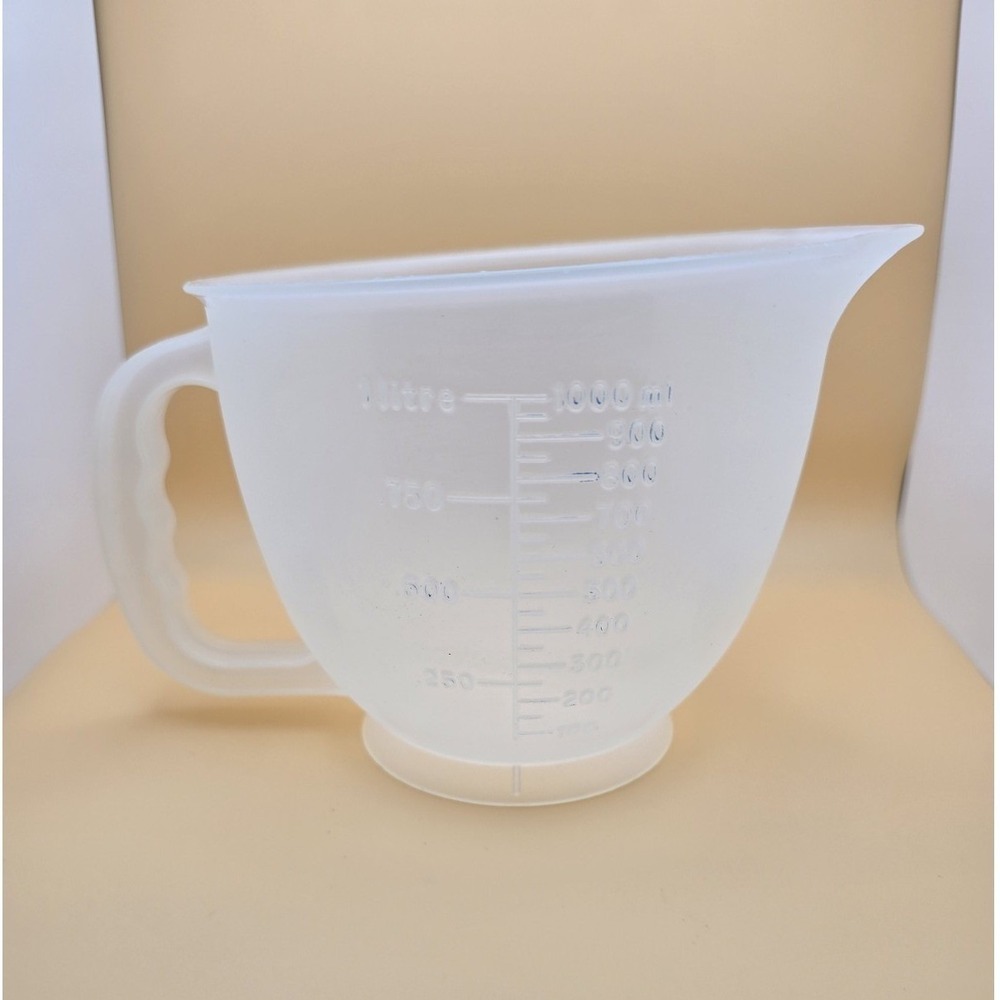 VTG 1977 Tupperware Mix-N-Pour 1L 4 Cup Measuring Pitcher Frosted Plastic USA